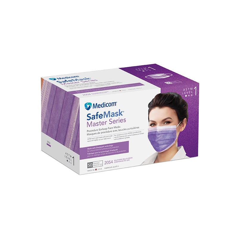 Medicom 2054 SafeMask Master Series Earloop Face Masks ASTM Level 1 Lavender 50/Bx Medicom 2054 SafeMask Master Series Earloop Face Masks ASTM Level 1 Lavender 50/Bx